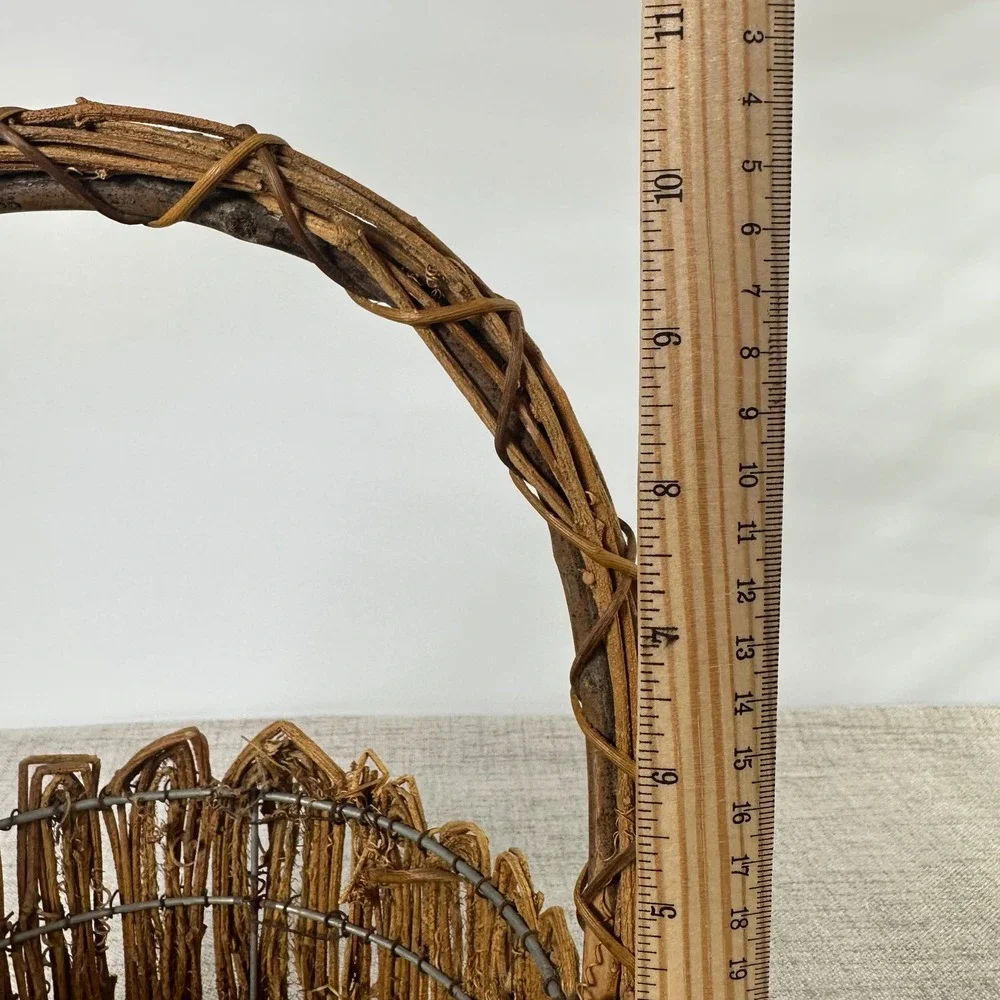 Rustic Handmade Twig Basket with Handle | Woven Gathering Basket | Cottage Decor